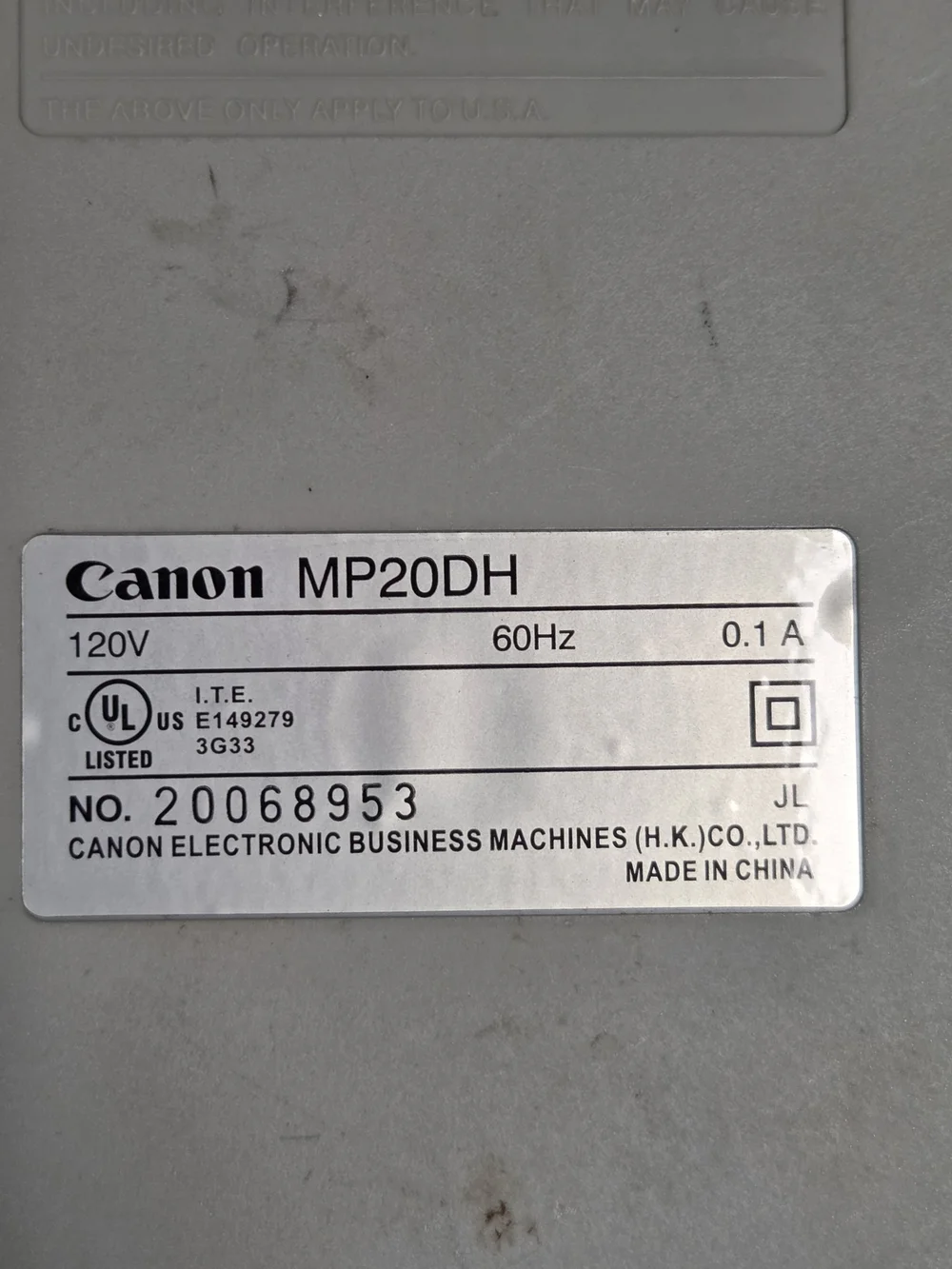 Vintage Canon MP20DH 12-Digit Desktop Printing Calculator Adding Machine Bin 1J